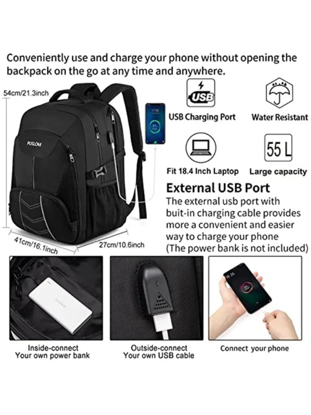 Extra Large Travel Laptop Backpack 55L Mens Business TSA Approved Carry On Bags